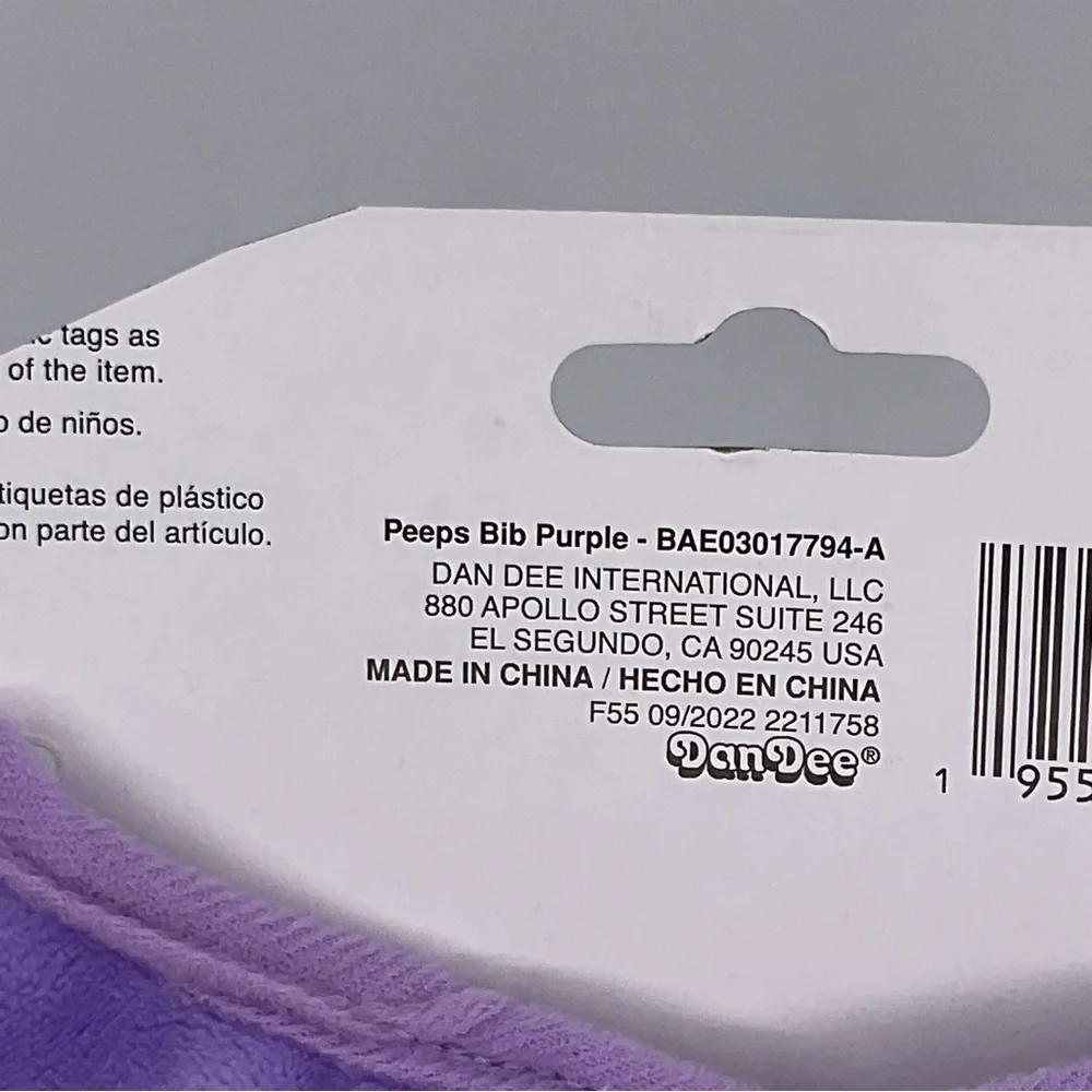 PEEPS Easter Baby Bib Soft Velour Purple Spring Flower 2023 Basket Gift Dan Dee